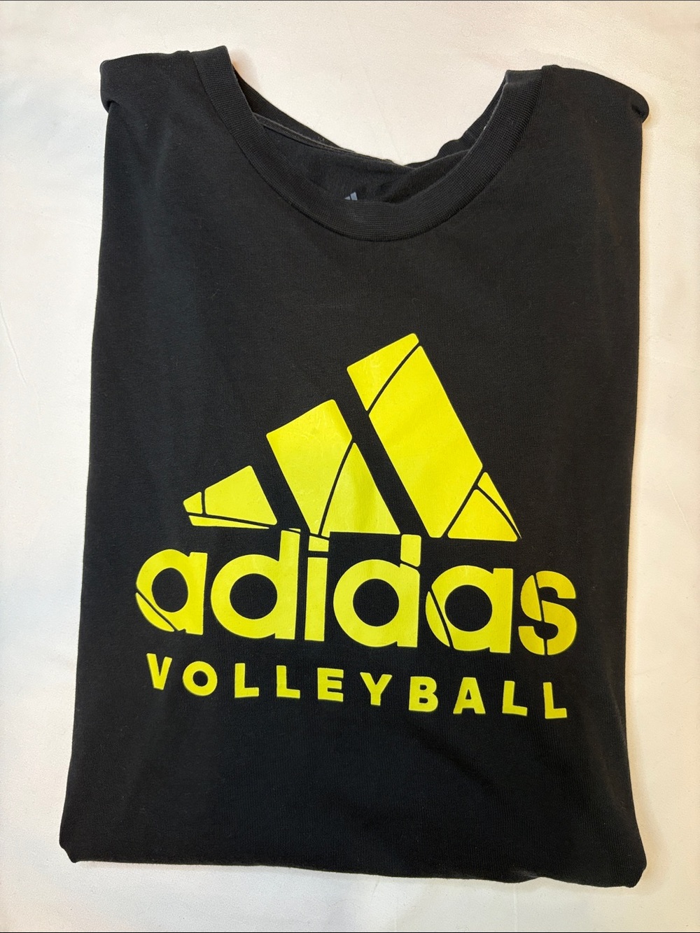 Black and Neon Highlighter Yellow Adidas Volleyball Text Logo Graphic Sport Tee